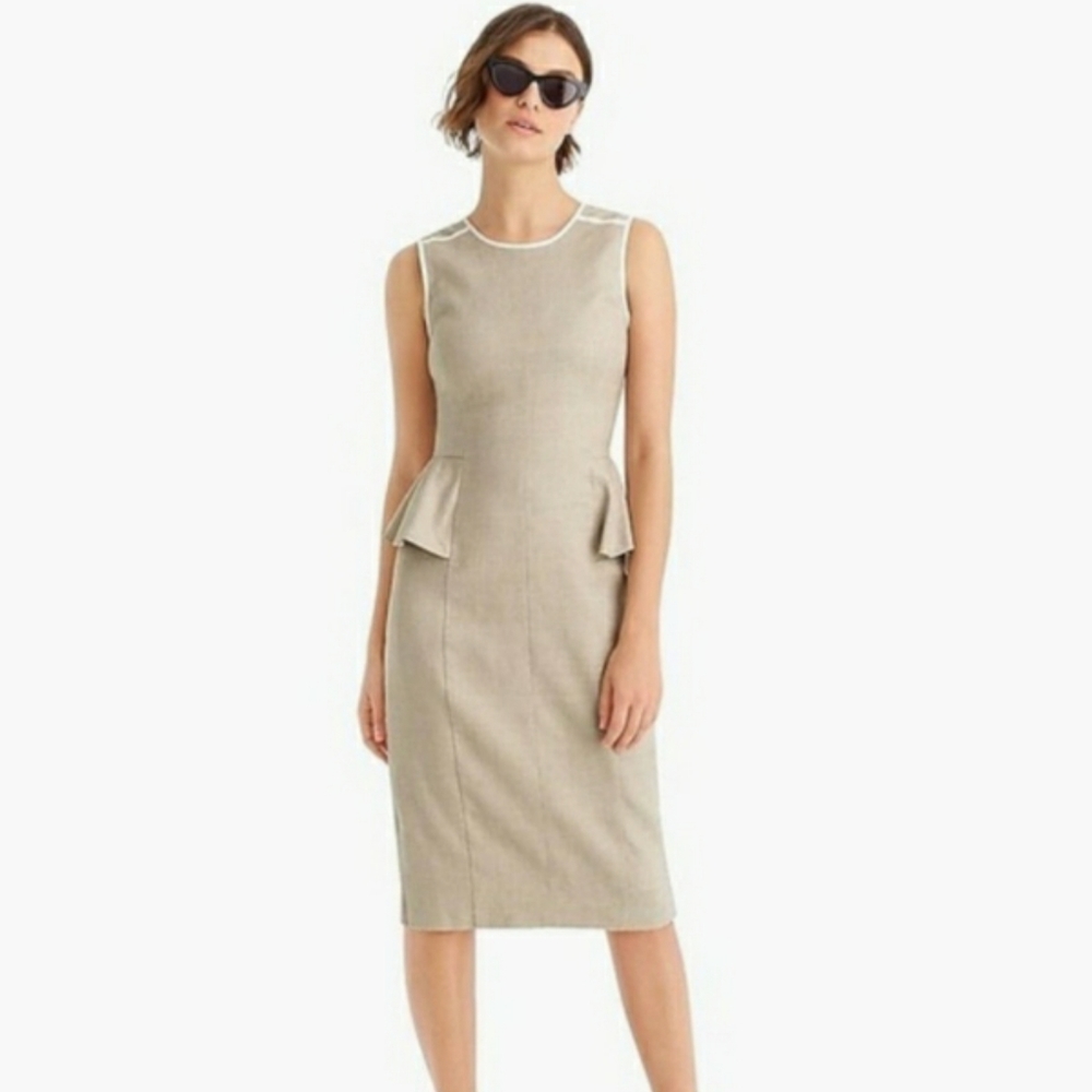 J. CREW 365 Linen Blend Tan Sleeveless Peplum Midi Sheath Dress 2 X-Small NWT